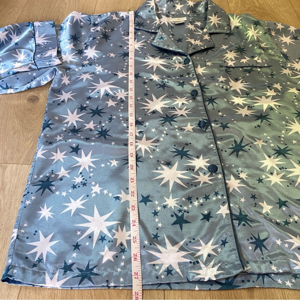 Linda Hartman Intimates Silk Blend Pajama Set Blue Stars Size Large - Picture 13 of 14
